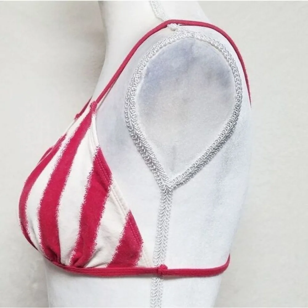Rare Vintage Gitano SOS Red Striped High Waist Brazilian Triangle Bikini Set L